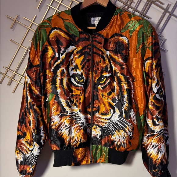 Jackets & Blazers - Vibrant Vintage Shiny Tiger Print Bomber Jacket 
Made by High fashion SILK Worm